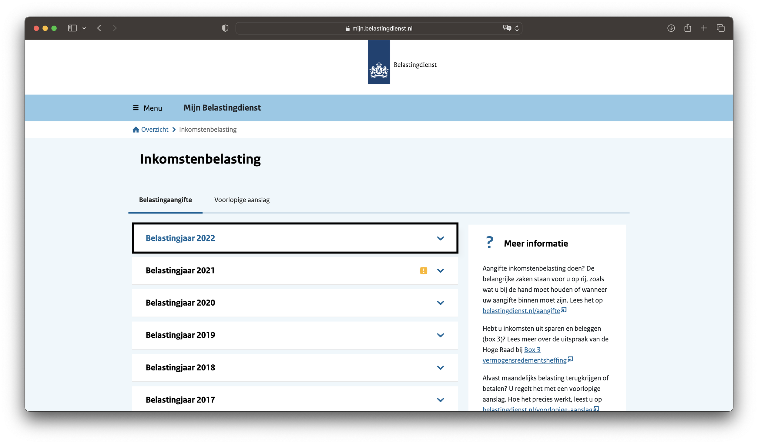 Belastingaangifte: inkomstenbelasting 2022